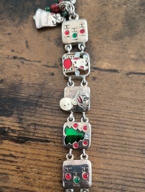 Cookie Lee Silver Tone Holiday Charm Bracelet 8.5in